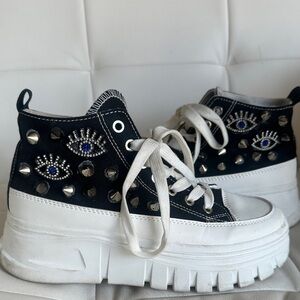 Custom Studded evil eye  High-Top Sneakers with Evil Eye Design